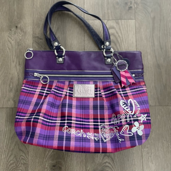 Like New Poppy Tartan Coach Bag - Picture 2 of 8